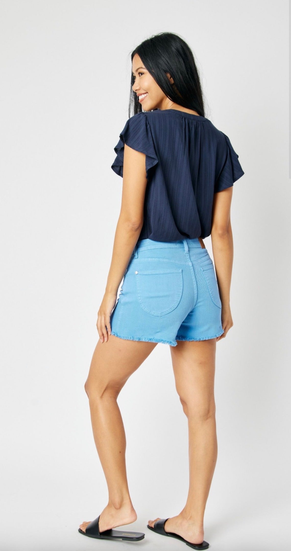 Mid-Rise Garment Dyed Fray Hem Shorts-How Cute is That? Boutique