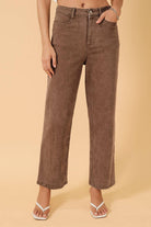 Women’s high rise straight leg stretch washed pants in mocha brown