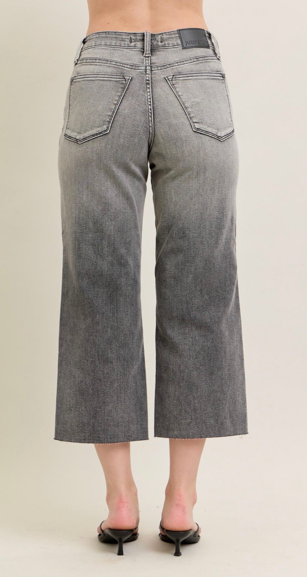 HW Vintage Grey Wash & Front Pkt Embroidery Crop Wide-How Cute is That? Boutique