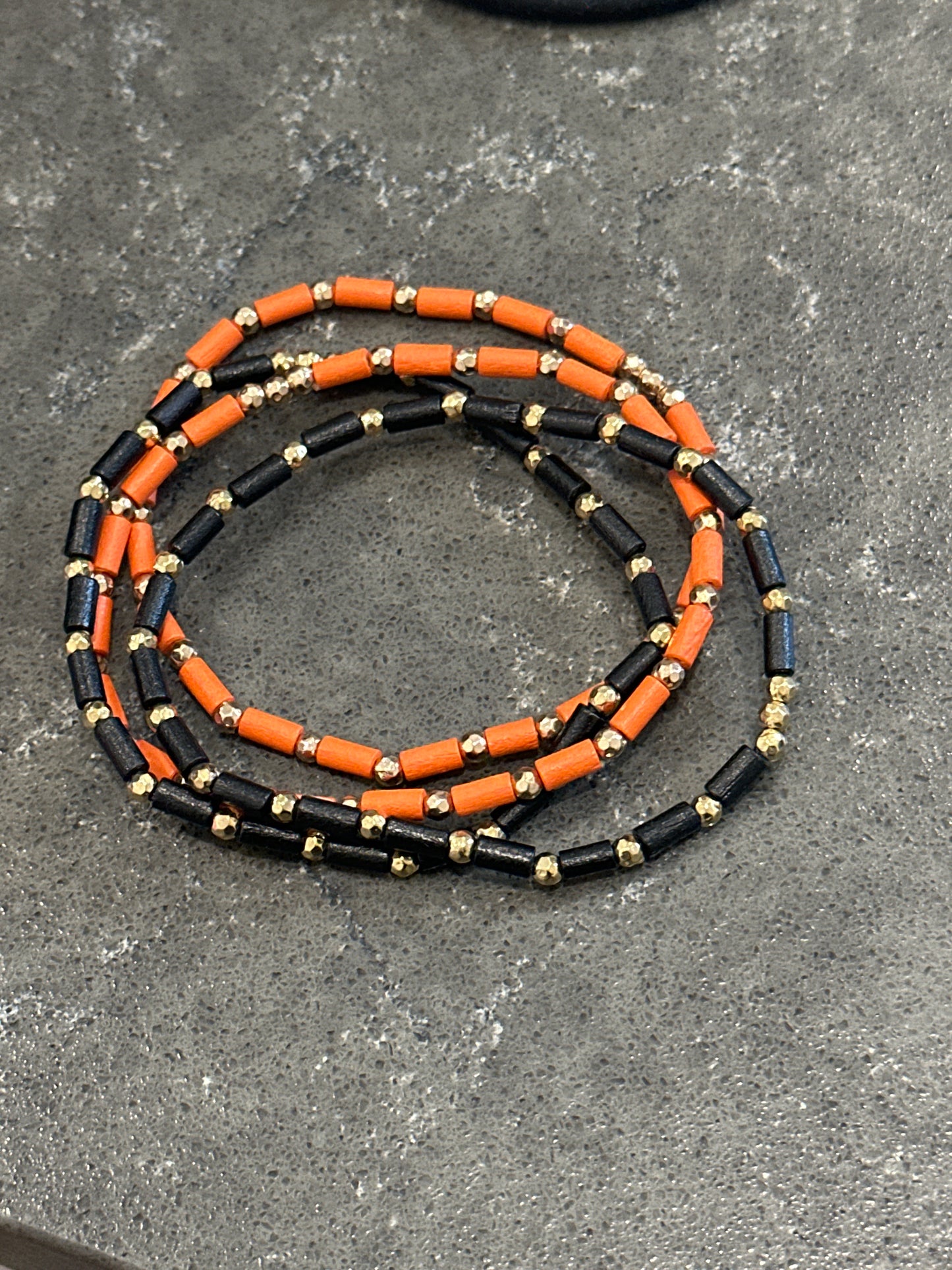 Black and orange stacking bracelet set