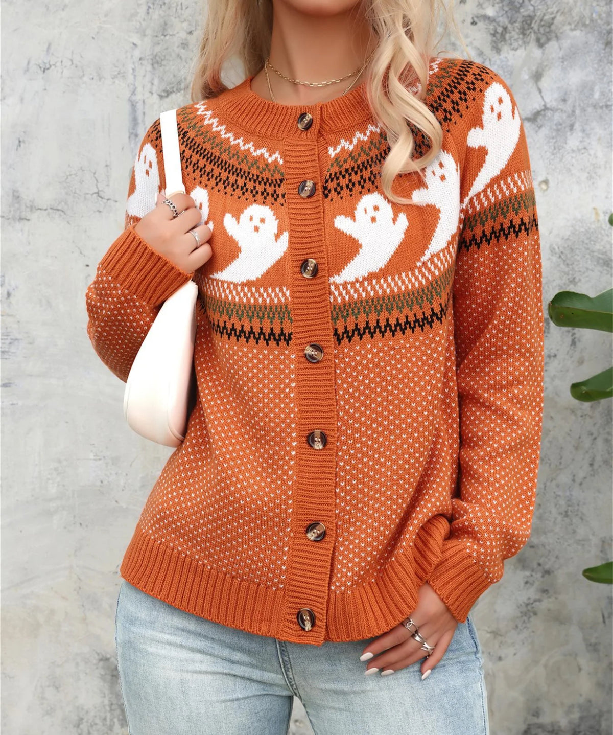 Ghost Print cardigan in Orange-How Cute is That? Boutique