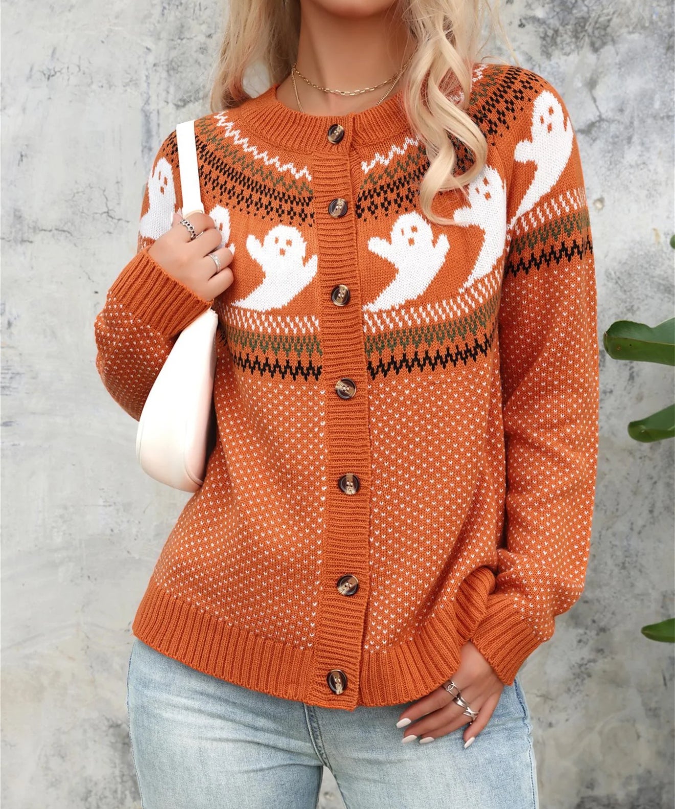 Ghost Print cardigan in Orange