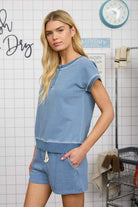 WASHED STRIPE SHORT SLEEVE HENLEY KNIT TOP-How Cute is That? Boutique