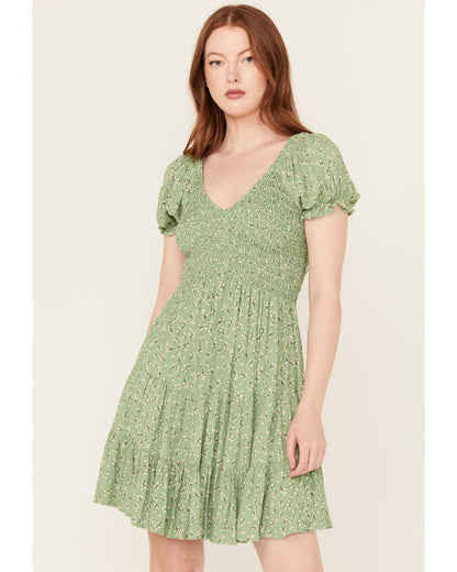 FLORAL PRINT SHORT SLEEVE MINI DRESS