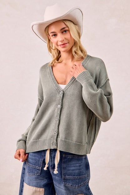 Washed V neck Cardigan