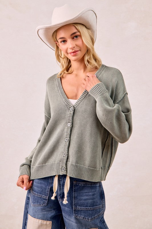 Washed V neck Cardigan-How Cute is That? Boutique