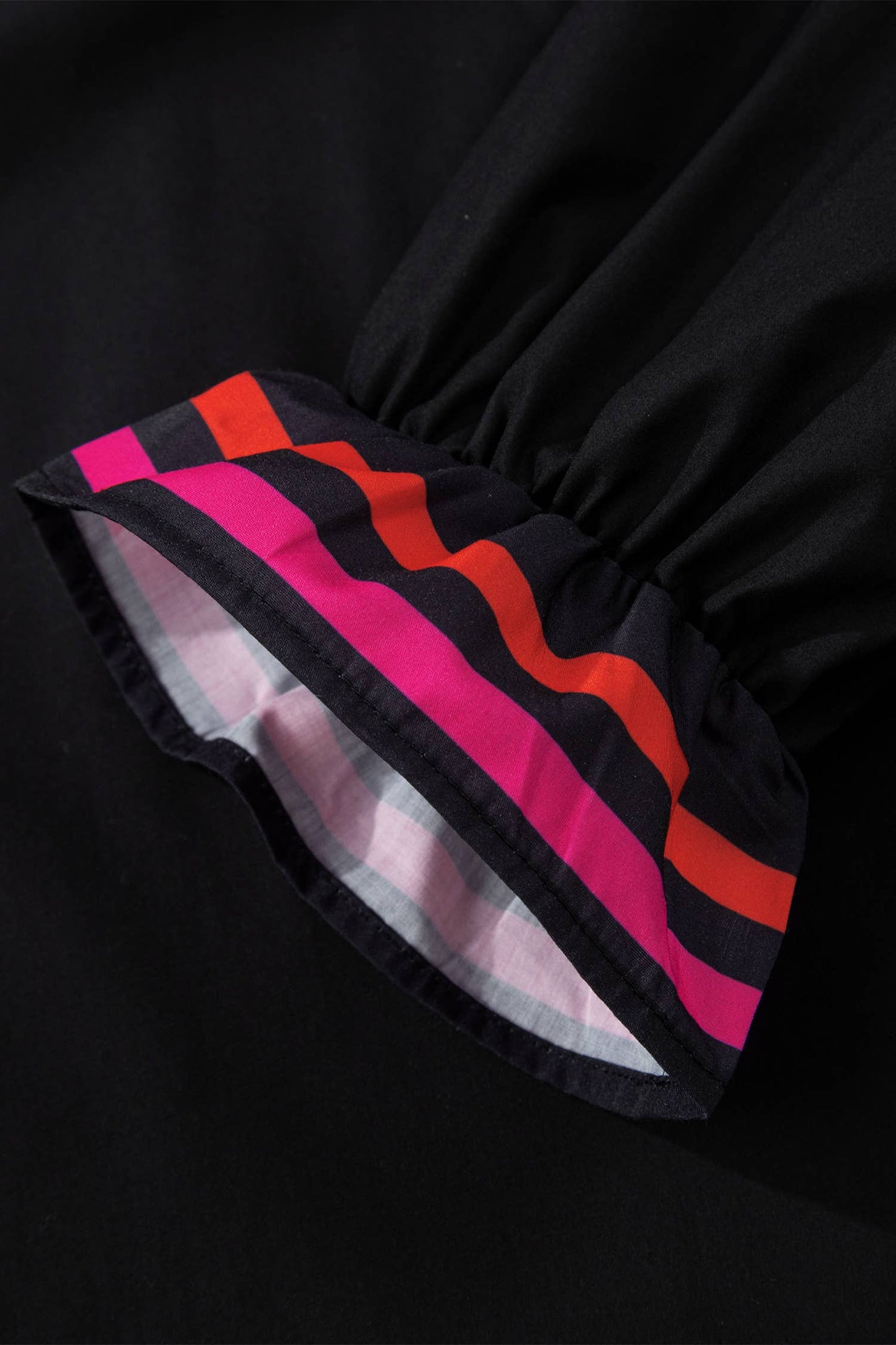 Striped Trim Ruffle Split Neck Blouse