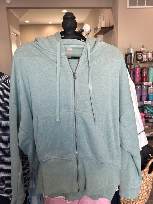 Fleece Hoodie Jacket in Moss