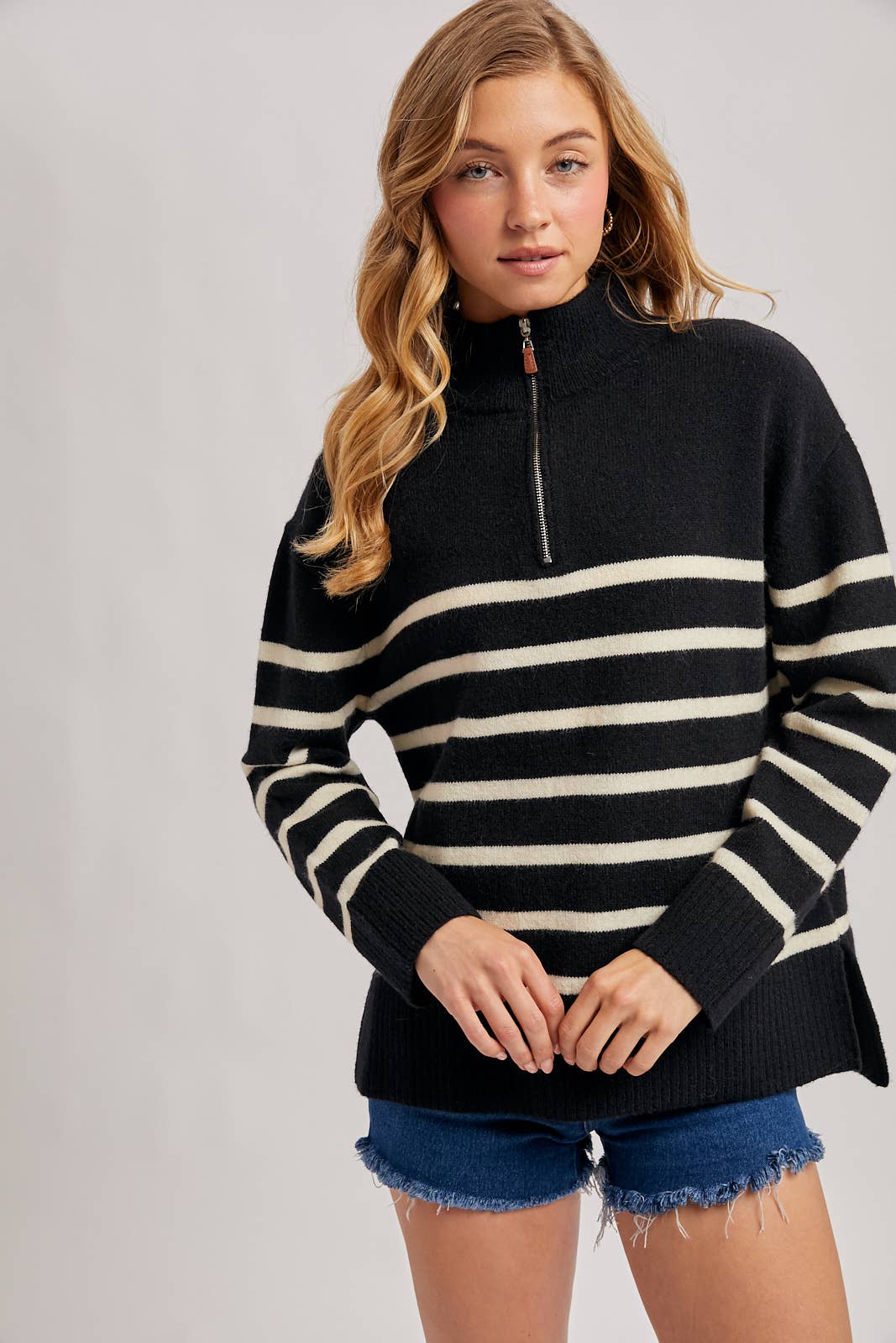 QUARTER ZIP UP STRIPE PULLOVER