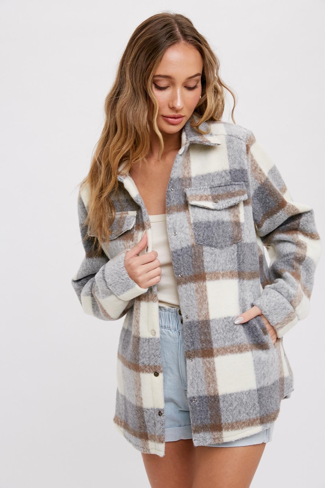 PLAID BRUSHED FLANNEL SHACKET