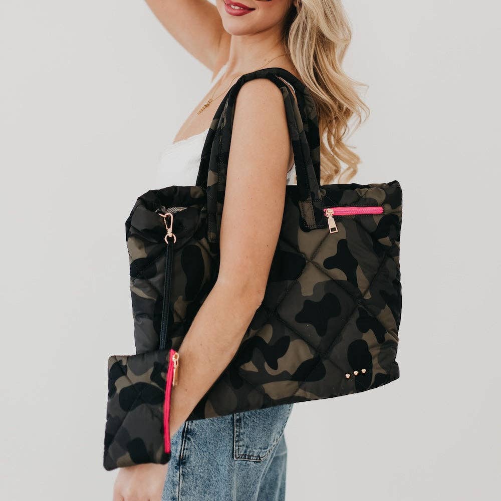 Presley Puffer Quilted Tote Bag With Pouch-How Cute is That? Boutique
