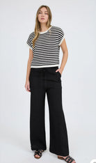 STRIPE CROCHET KNIT BATWING SHORT SLEEVE SWEATER-How Cute is That? Boutique