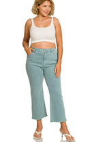 PLUS ACID WASHED HIGH WAIST FRAYED HEM BOOTCUT PANTS-How Cute is That? Boutique