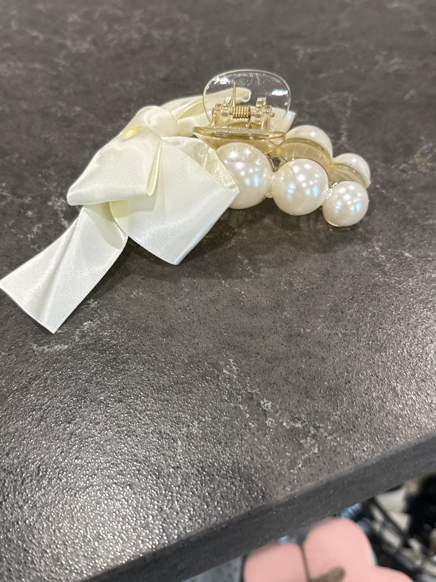 Pearl and Ribbon Bow Hair Claw