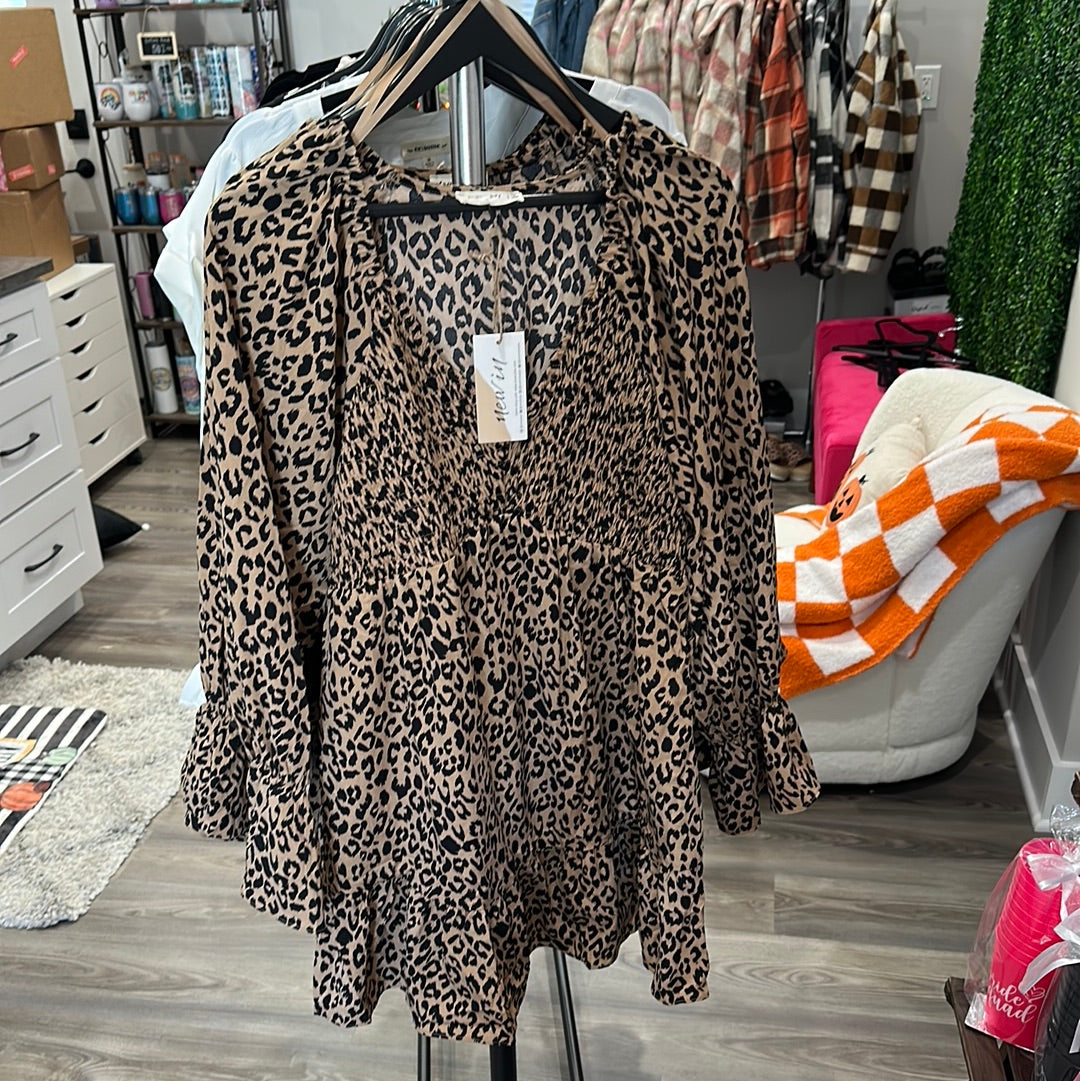 Leopard Print Long Sleeve Dress-How Cute is That? Boutique