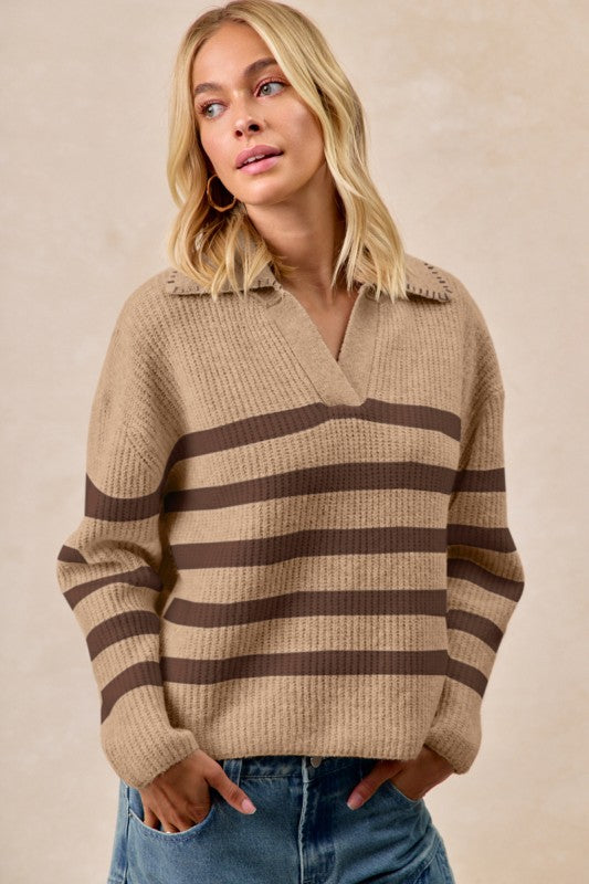 Striped Sweater with Collar