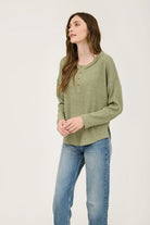 WAFFLE KNIT HENLEY LONG SLEEVE KNIT TOP-How Cute is That? Boutique