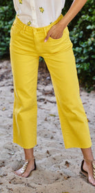 Judy Blue HIGH WAIST GARMENT DYED BRAIDED WAISTBAND CROP WIDE LEG in Yellow-How Cute is That? Boutique