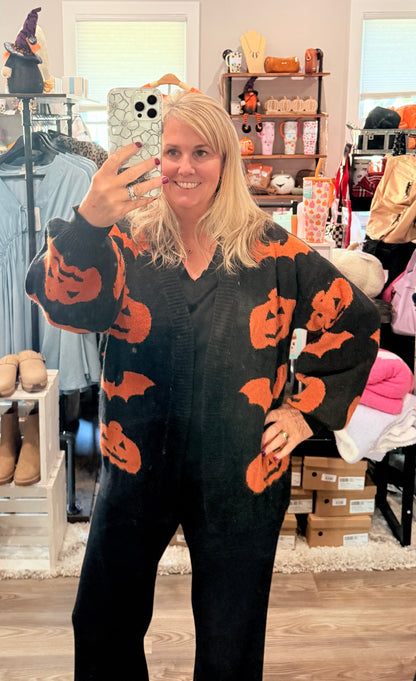 Halloween Pumpkin and Bat Cardigan