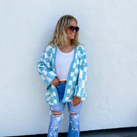 BEVERLY CHECKERED CARDIGAN in BLUE