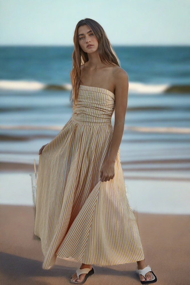 Promenade Yellow Stripe Dress-How Cute is That? Boutique