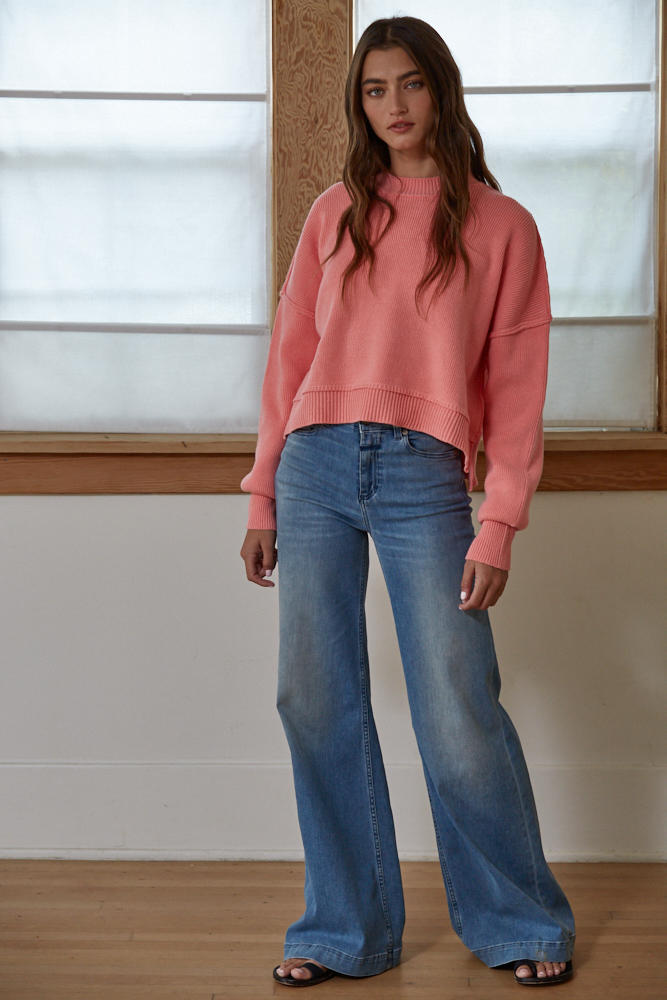 The Leda Pullover in Peachy Pink-How Cute is That? Boutique