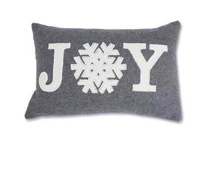 18 Inch Gray Wool Rectangle Beaded Joy Snowflake
