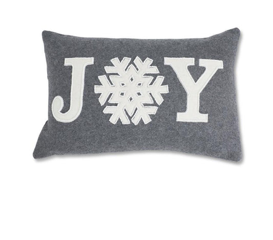 18 Inch Gray Wool Rectangle Beaded Joy Snowflake