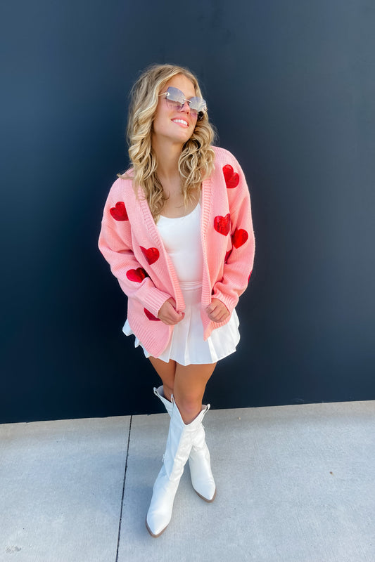 BE MINE SEQUIN HEART CARDIGAN