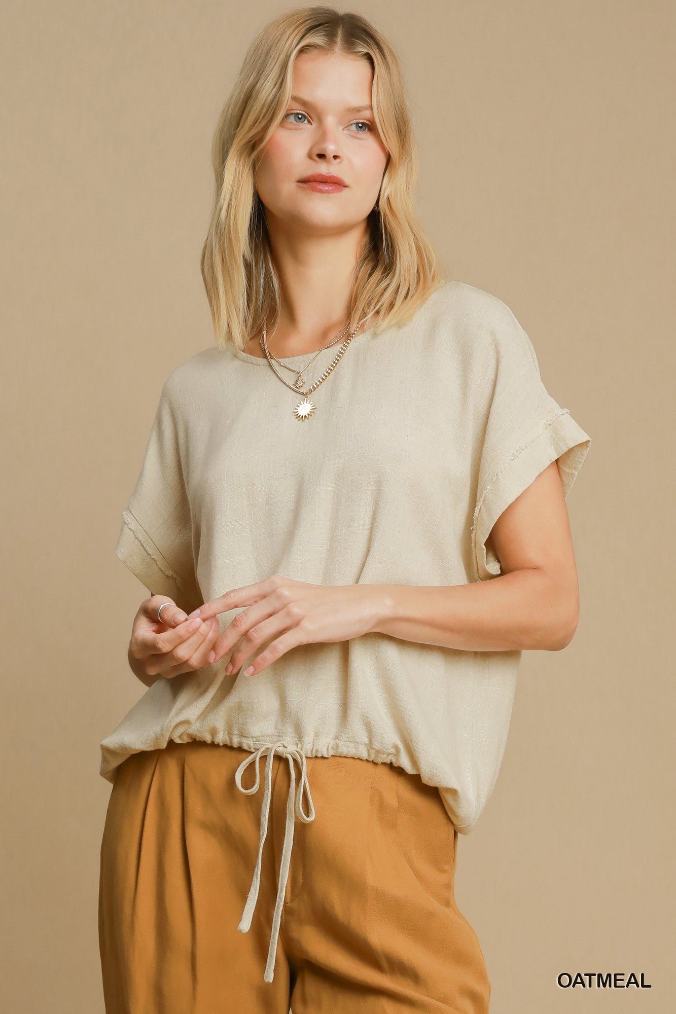 Drawstring Linen Blend Top-How Cute is That? Boutique