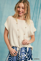 Drawstring Linen Blend Top-How Cute is That? Boutique