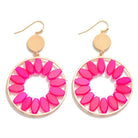 Metal Drop Earrings With Iridescent Beaded Flower Petals in Hot Pink-How Cute is That? Boutique