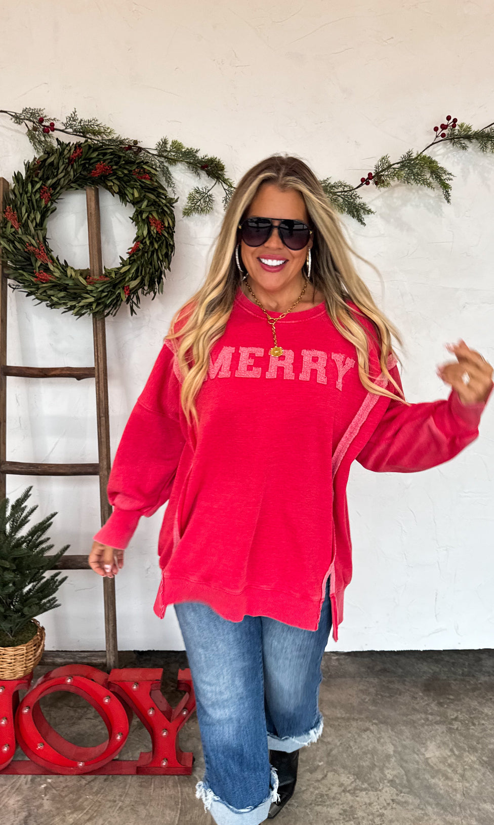 MERRY SWEATSHIRT in Red-How Cute is That? Boutique