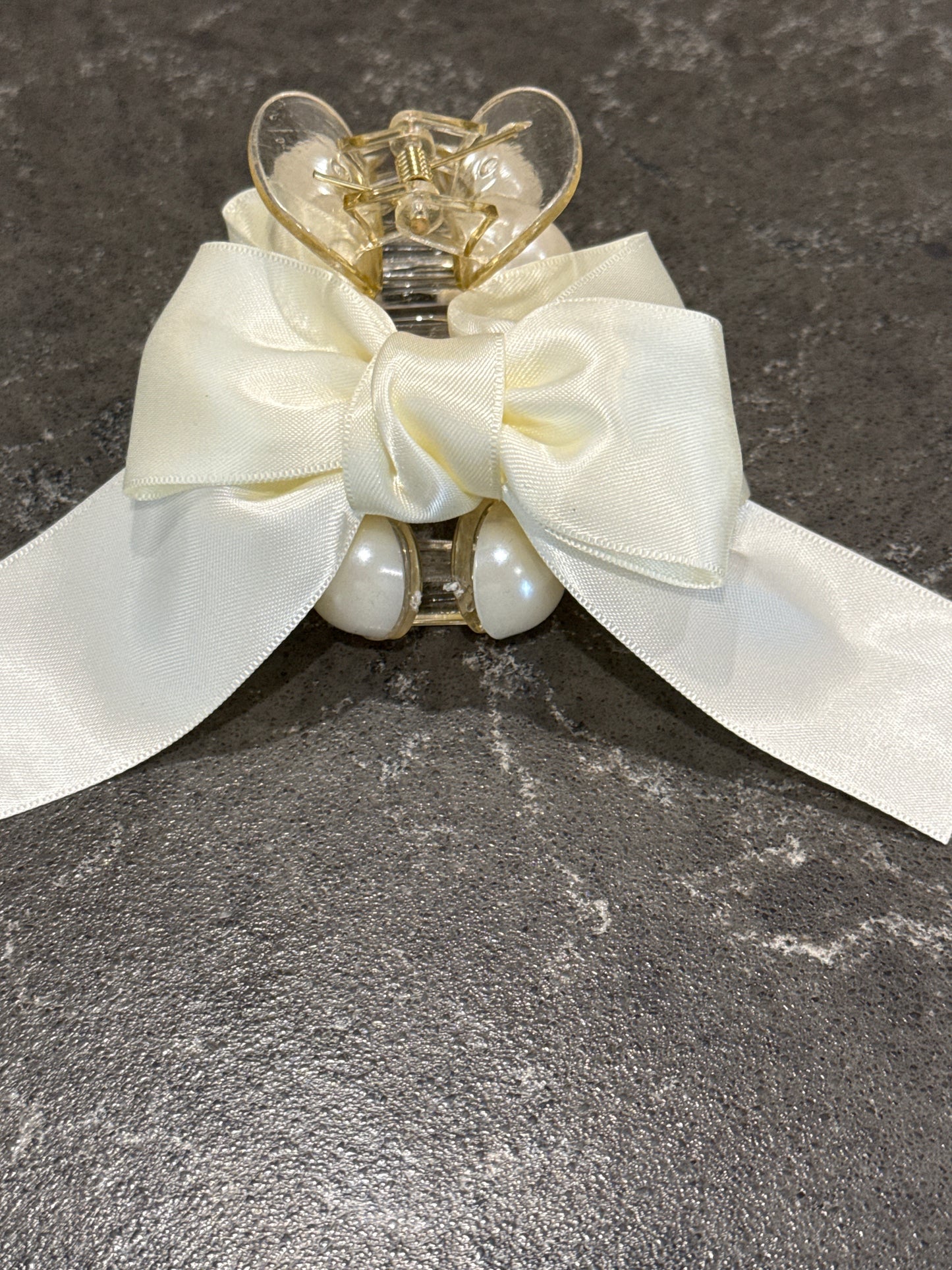 Pearl and Ribbon Bow Hair Claw