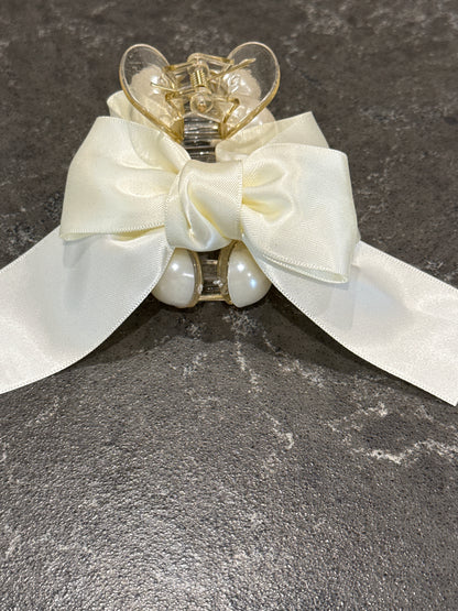 Pearl and Ribbon Bow Hair Claw