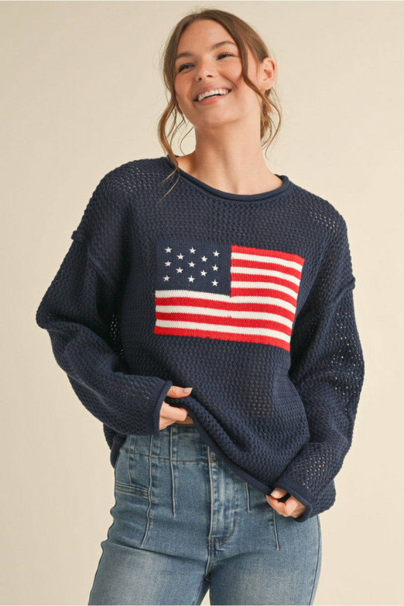 American flag print crochet knit top-How Cute is That? Boutique