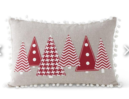 16 Inch Rectangular Gray Pillow w/Red Christmas