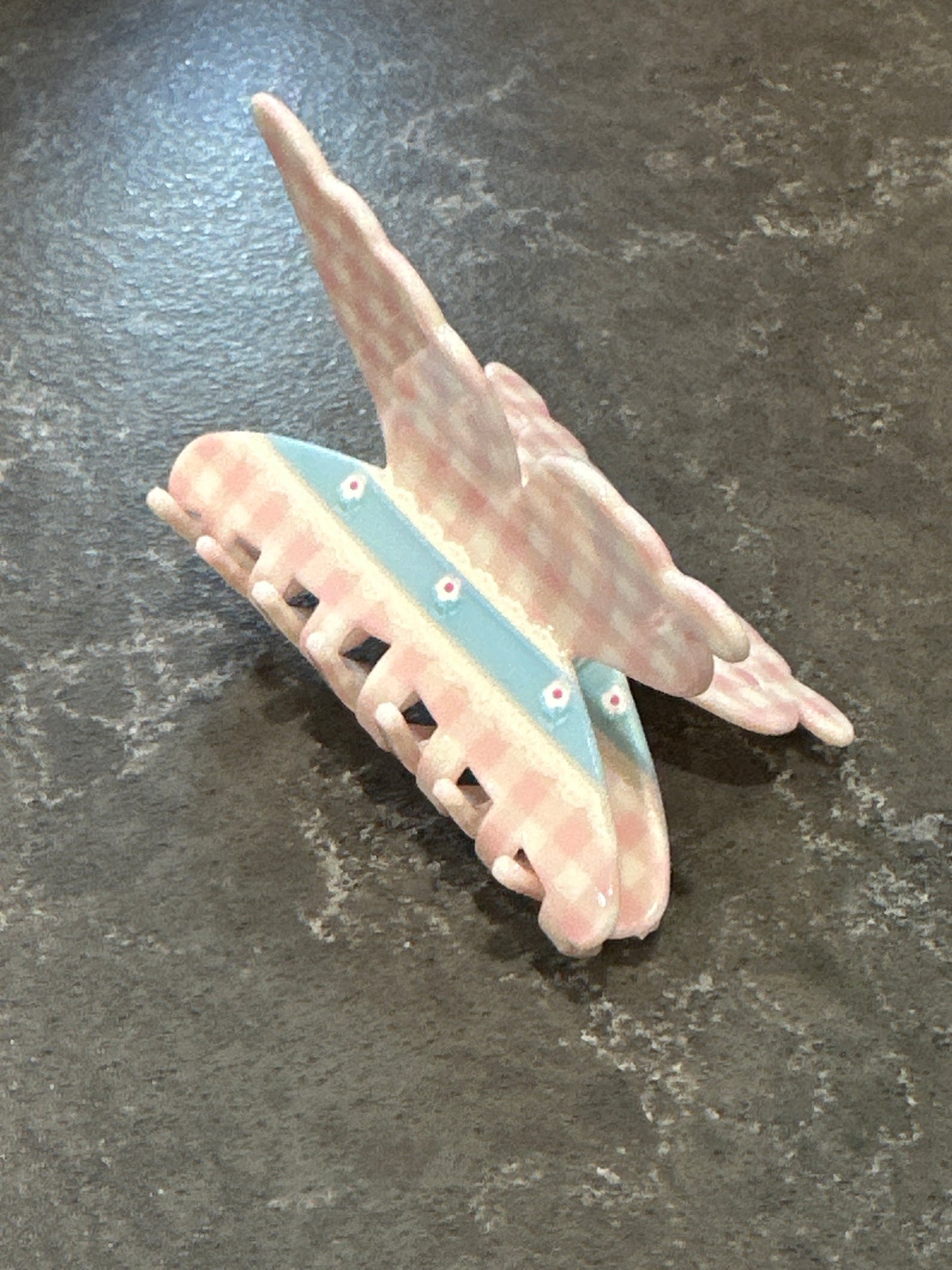 Pink Check Butterfly Claw Clip