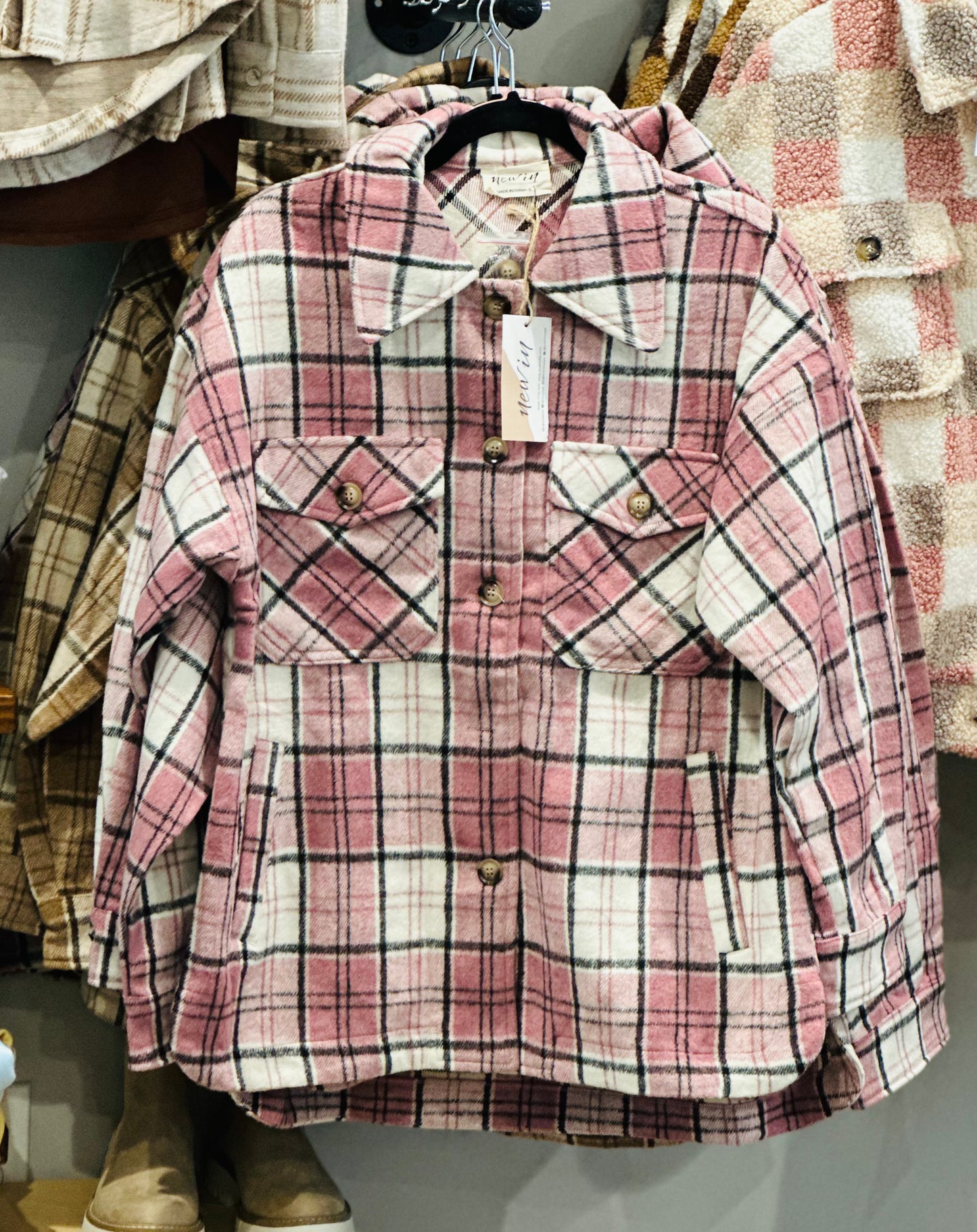 Plaid Shacket in PINK