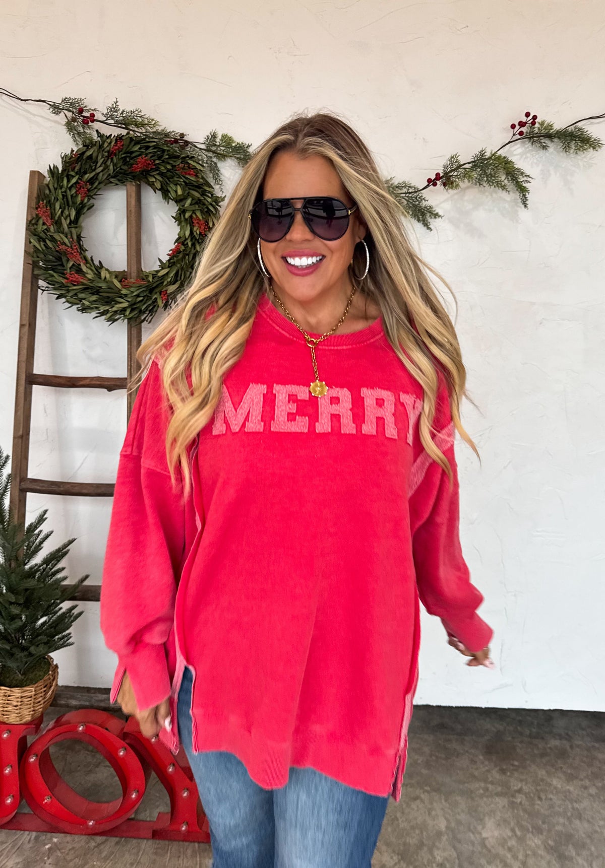 MERRY SWEATSHIRT in Red-How Cute is That? Boutique