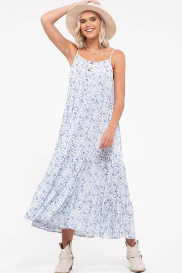 FLORAL PRINT TIERED CAMI MIDI DRESS-How Cute is That? Boutique