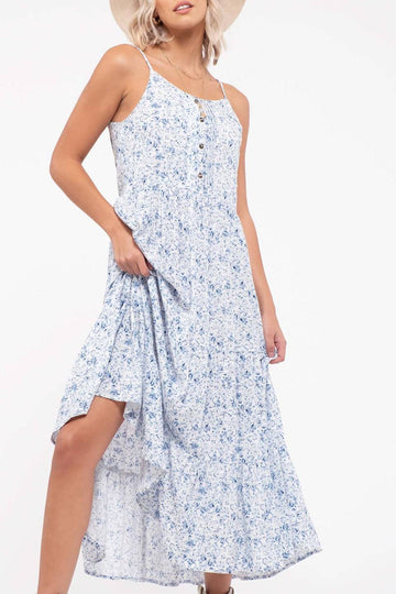 FLORAL PRINT TIERED CAMI MIDI DRESS-How Cute is That? Boutique