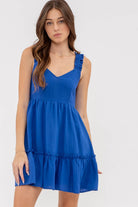 SOLID RUFFLE V NECK MINI DRESS-How Cute is That? Boutique