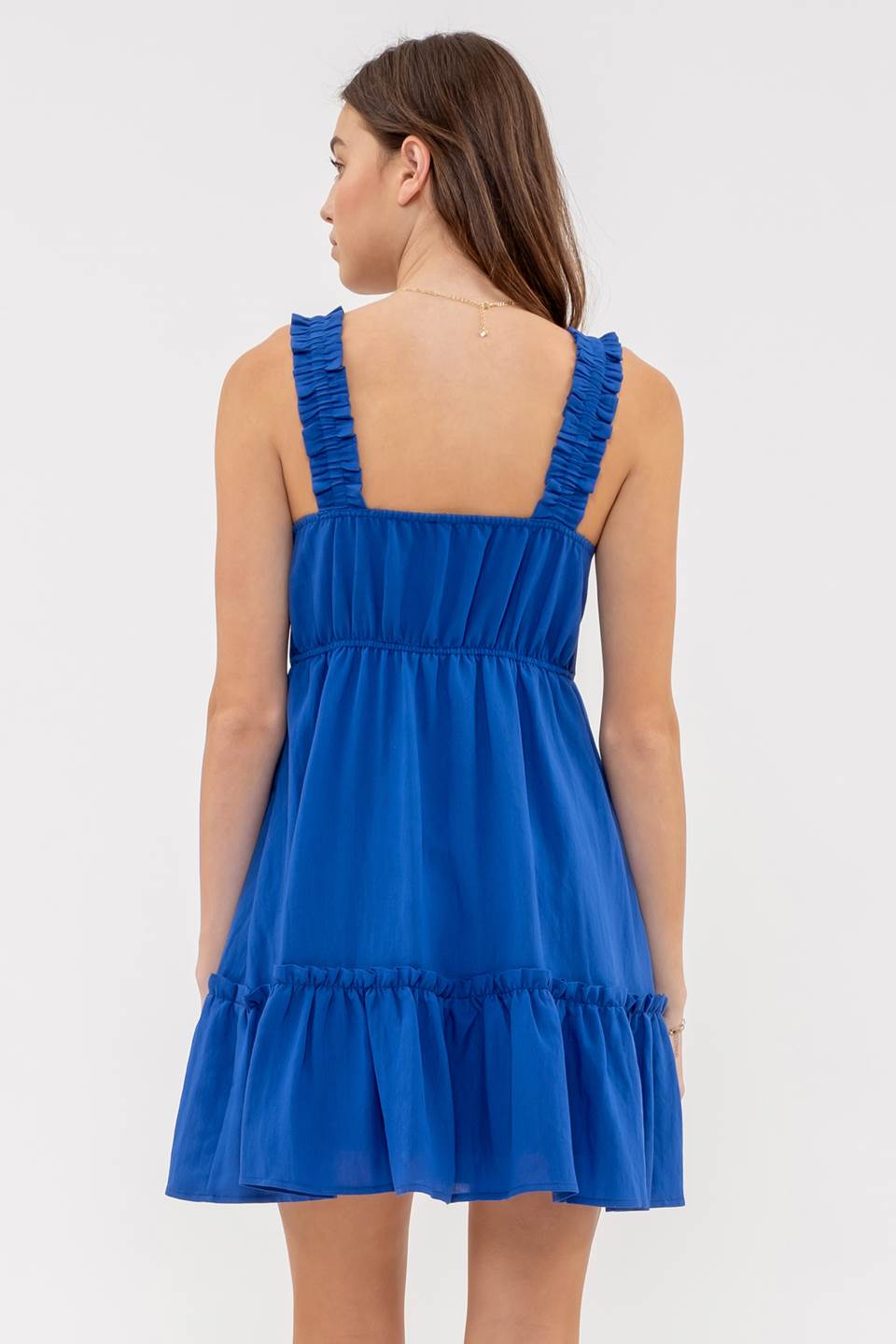 SOLID RUFFLE V NECK MINI DRESS-How Cute is That? Boutique