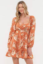 FLORAL LONG SLEEVE BACK TIE MINI DRESS-How Cute is That? Boutique