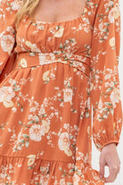 FLORAL LONG SLEEVE BACK TIE MINI DRESS-How Cute is That? Boutique