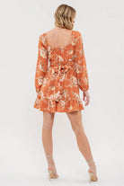 FLORAL LONG SLEEVE BACK TIE MINI DRESS-How Cute is That? Boutique