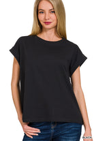 Round neck folded short sleeve t-shirt-How Cute is That? Boutique