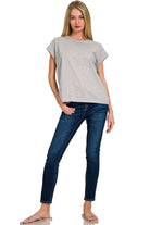 Round neck folded short sleeve t-shirt-How Cute is That? Boutique