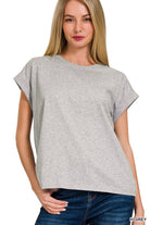 Round neck folded short sleeve t-shirt-How Cute is That? Boutique